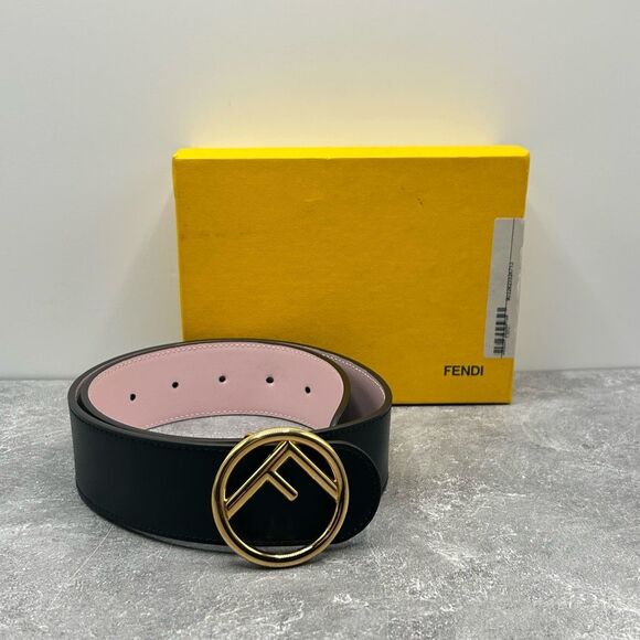 NWT Fendi Vitello Liberty F is Fendi Bi-Color Reversible Belt Black Pink Leather - Picture 1 of 15